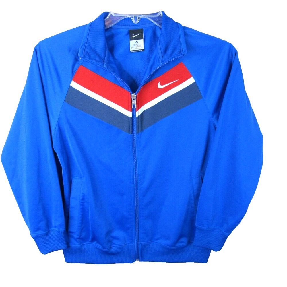 Nike Track Jacket Women's Large Full‎ Zip Red White Blue Athletic Logo